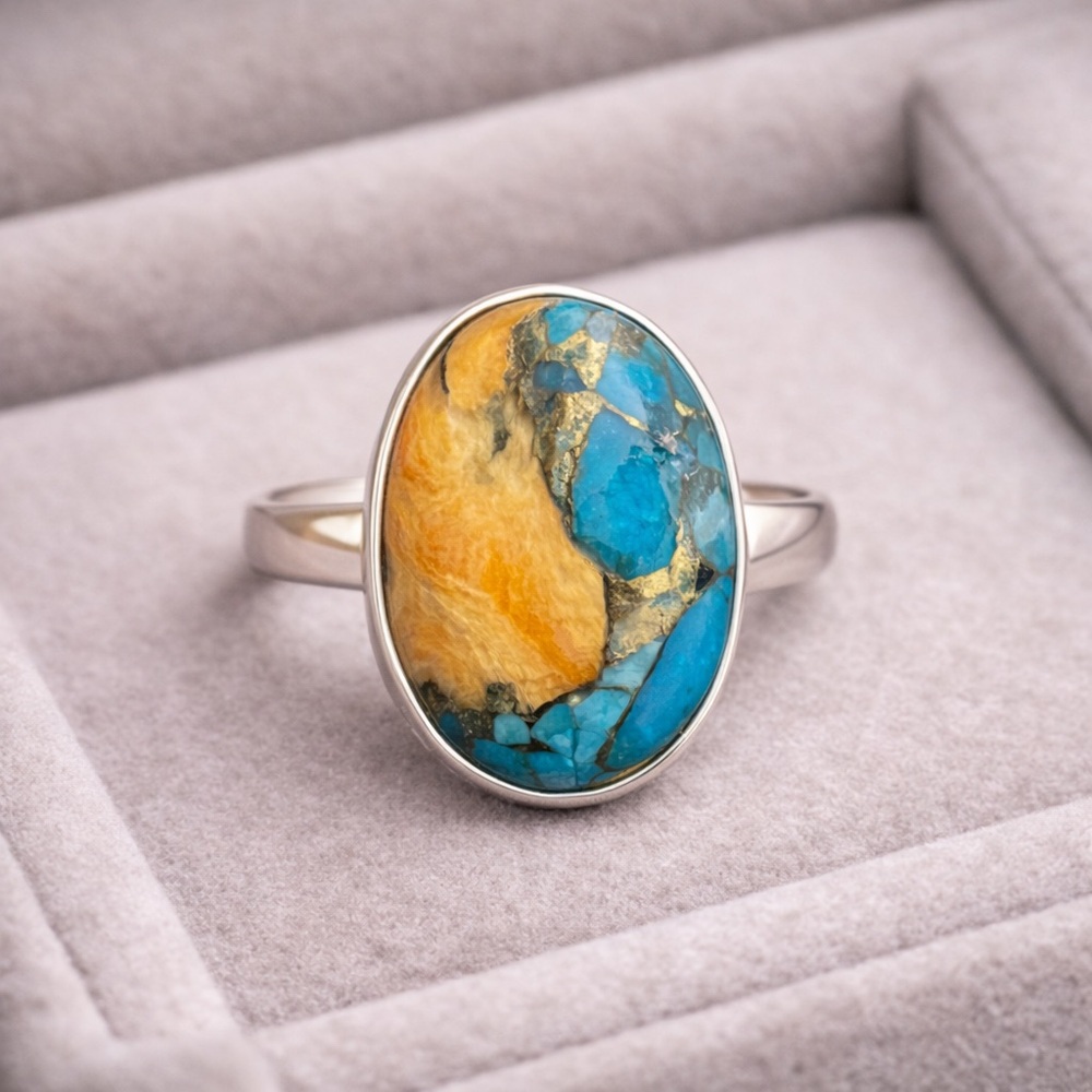 Dahlia Turquoise Statement Ring Sterling Silver โ Large Oval Cabochon NEW 7 #526 - Picture 2 of 7